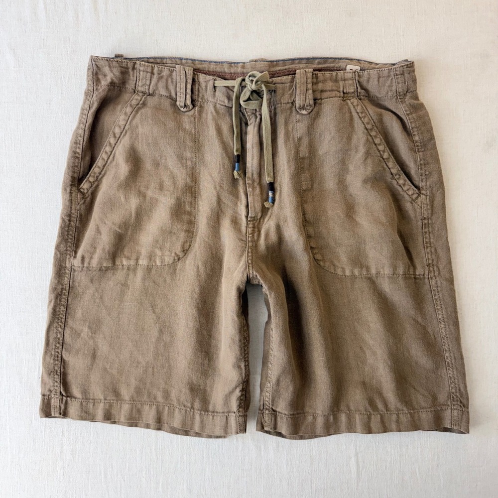Lucky Brand 100% Linen Drawstring Cargo Shorts Mens 36 Brown